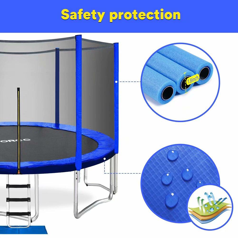 ORCC 400LBS Trampoline for Kids Adults,15 14 12 10 8ft Outdoor Trampoline with Enclosure Net Ladder and Rain Cover