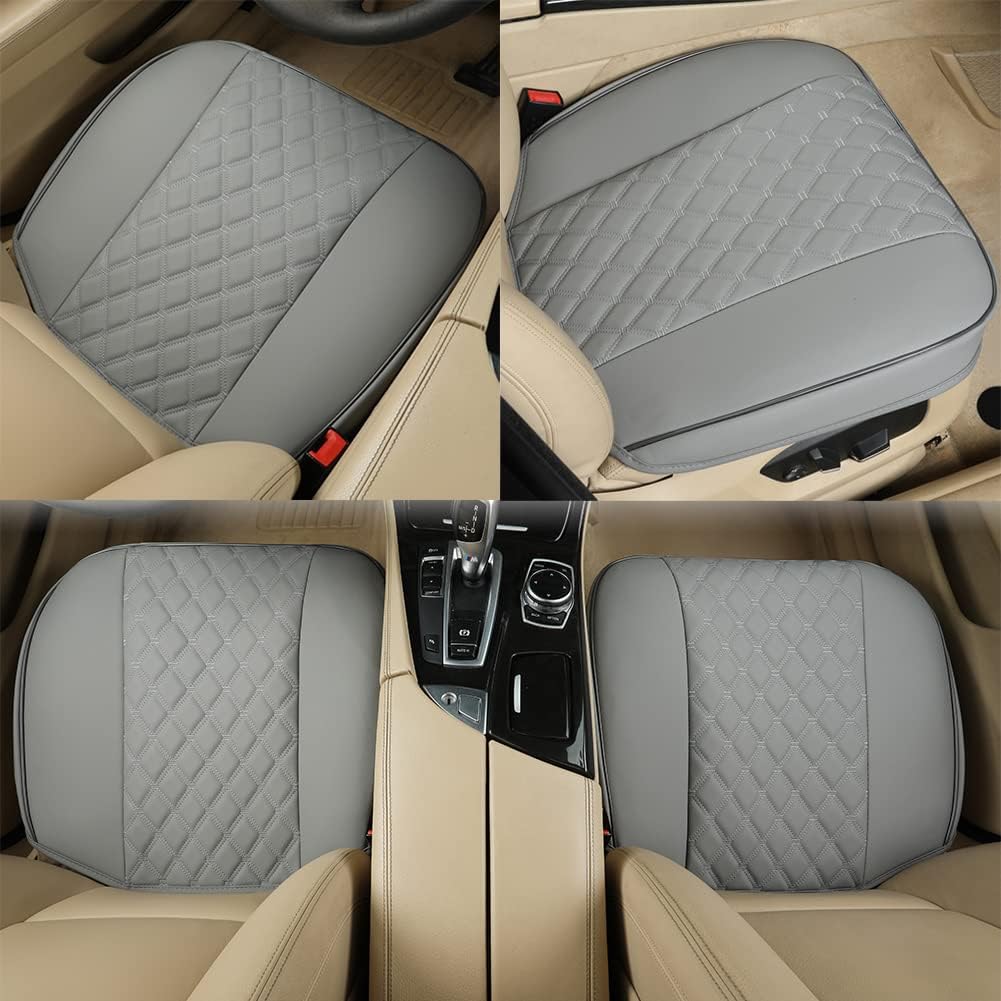 Black Panther PU Car Seat Cover, Front Seat Protector Compatible with 90% Vehicles,Embroidery,Anti-Slip &amp; Full Wrapping Bottom W55cm*D54cm(21.65''*21.26'')(1Piece,Gray)