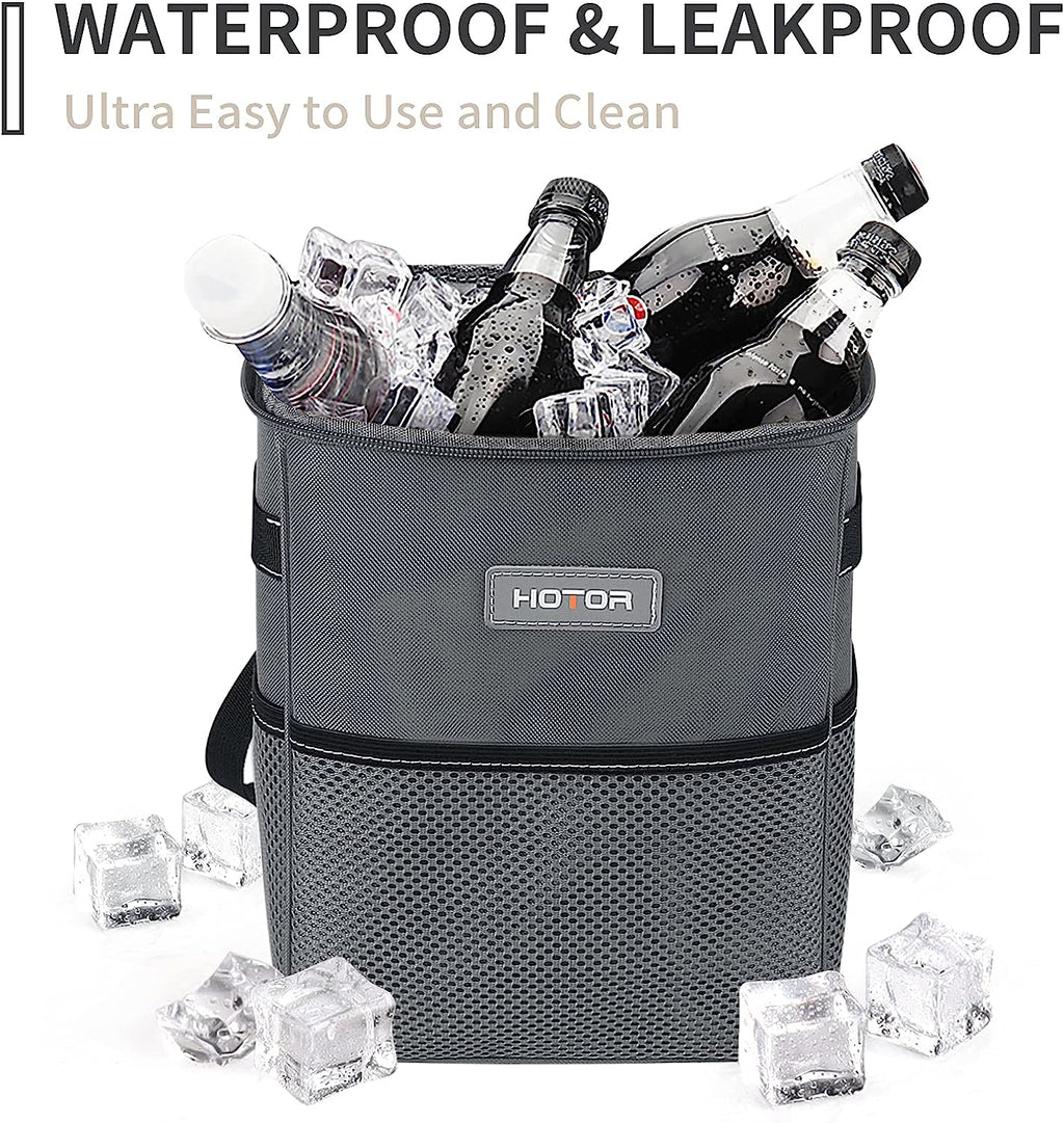 HOTOR Car Trash Can, Multifunctional Car Accessory for Interior Car Stuff Storage with Compact Design, Waterproof Car Organizer and Storage with Adjustable Straps, Magnetic Snaps (Gray)