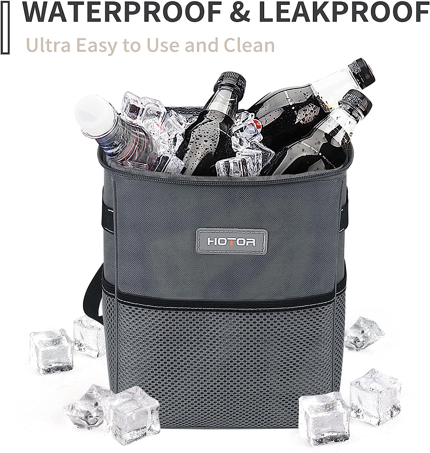 HOTOR Car Trash Can, Multifunctional Car Accessory for Interior Car Stuff Storage with Compact Design, Waterproof Car Organizer and Storage with Adjustable Straps, Magnetic Snaps (Gray)