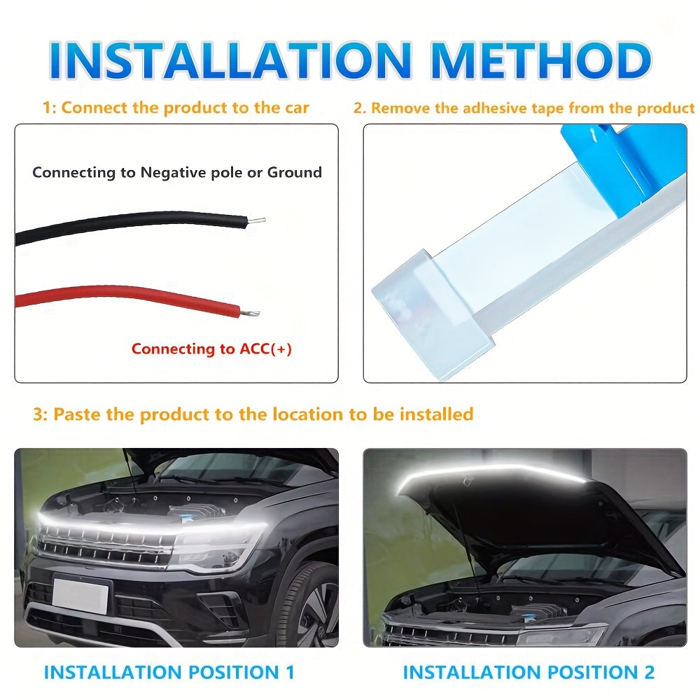 1.5M/70.87in Car LED Hood Light Universal Daytime Running Light Flexible Scan Light Strip Car Decoration Atmosphere Light White Ice Blue Waterproof