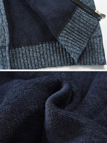 mens ethnic style knitted woolen zipper drawstring hooded sweater cardigan