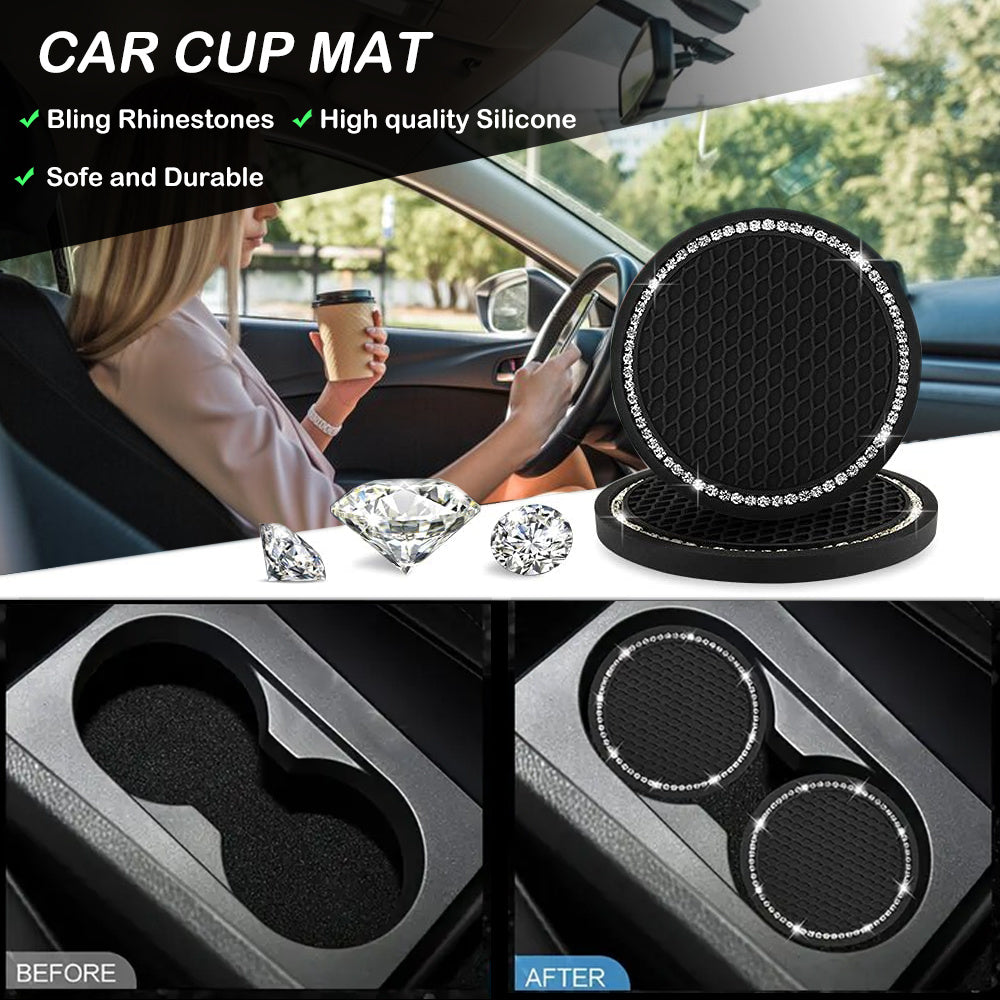 7Pcs Car Decoration Kit, Car Accessories, Car Steering Wheel Covers Set For Women, Bling White Artificial Diamond,  Center Console Cover Pad