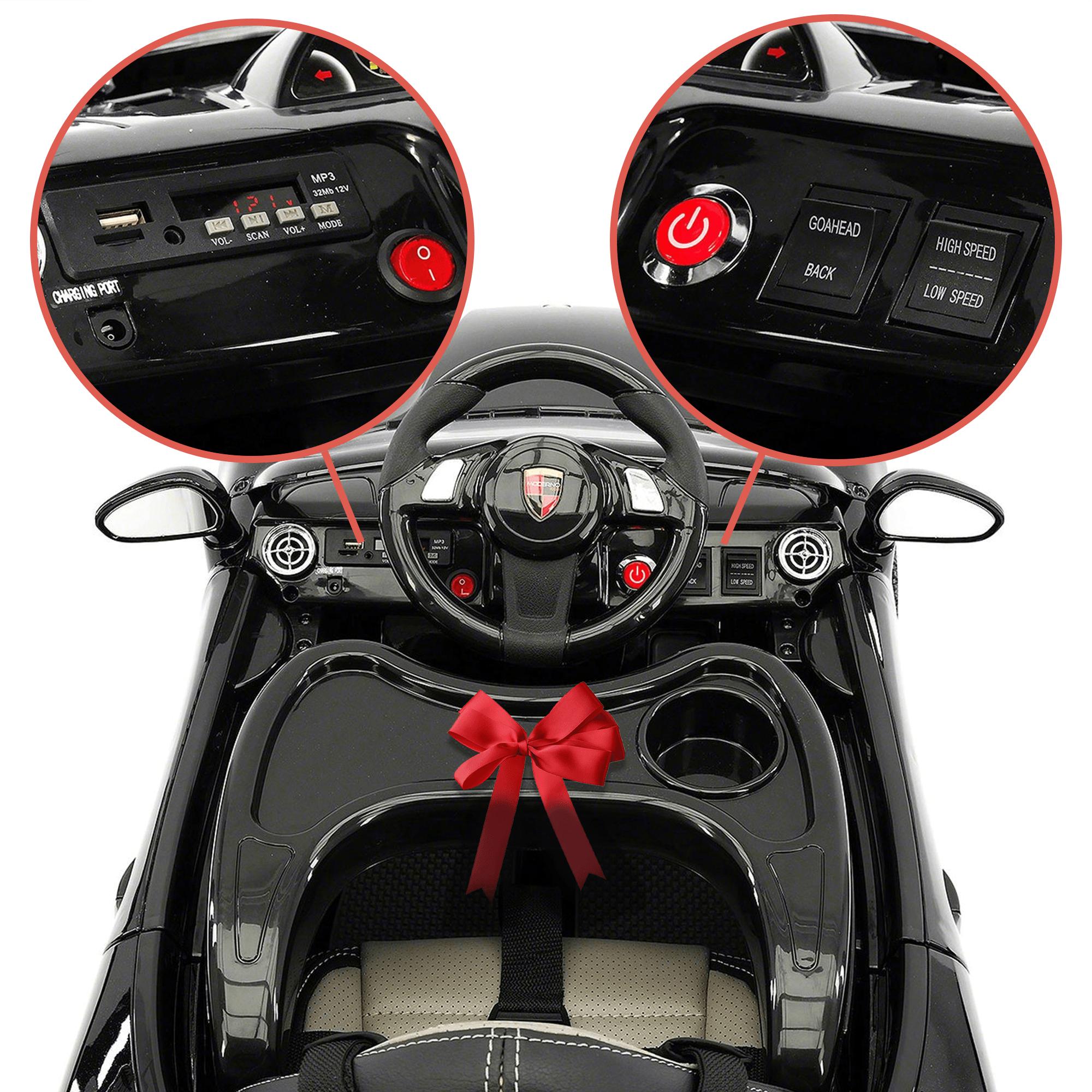 2023 Kids Sports 12V Ride On Car Battery Powered W/ Dining Table, Leather Seat, LED Lights