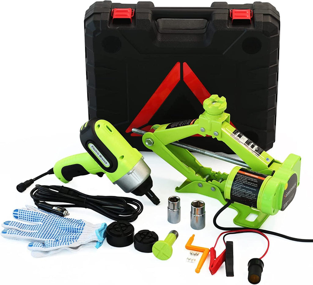Simtamy Electric Car Jack Kit 3 Ton(6,600lb) 12V Scissor Jack with Electric Impact Wrench, Portable Emergency Car Lift Tire ChanTools