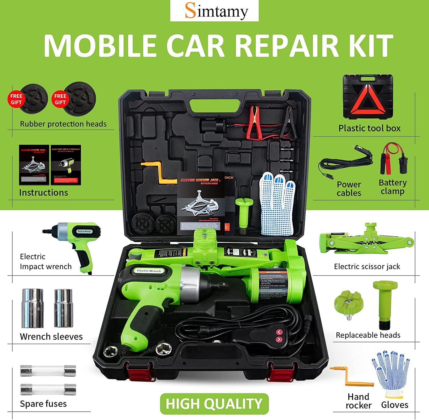 Simtamy Electric Car Jack Kit 3 Ton(6,600lb) 12V Scissor Jack with Electric Impact Wrench, Portable Emergency Car Lift Tire ChanTools