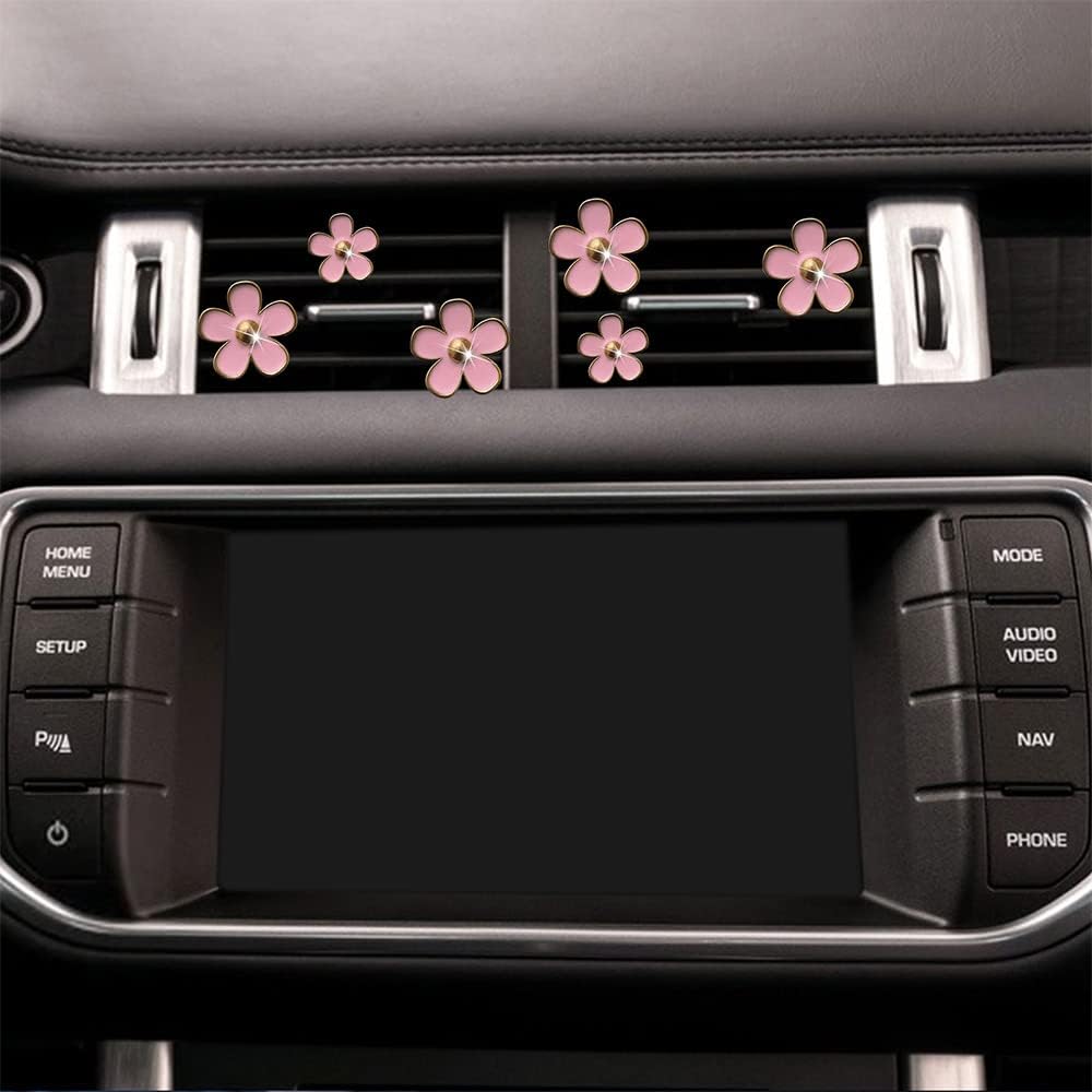 6 Pcs Daisy Air Vent Clips, Cute Flower Air Conditioning Outlet Clip Car Air Fresheners Vent Clips Car Interior Decor Charm Car Decoration Cute Car Accessories for Women Girls + Mask Hook(Pink)