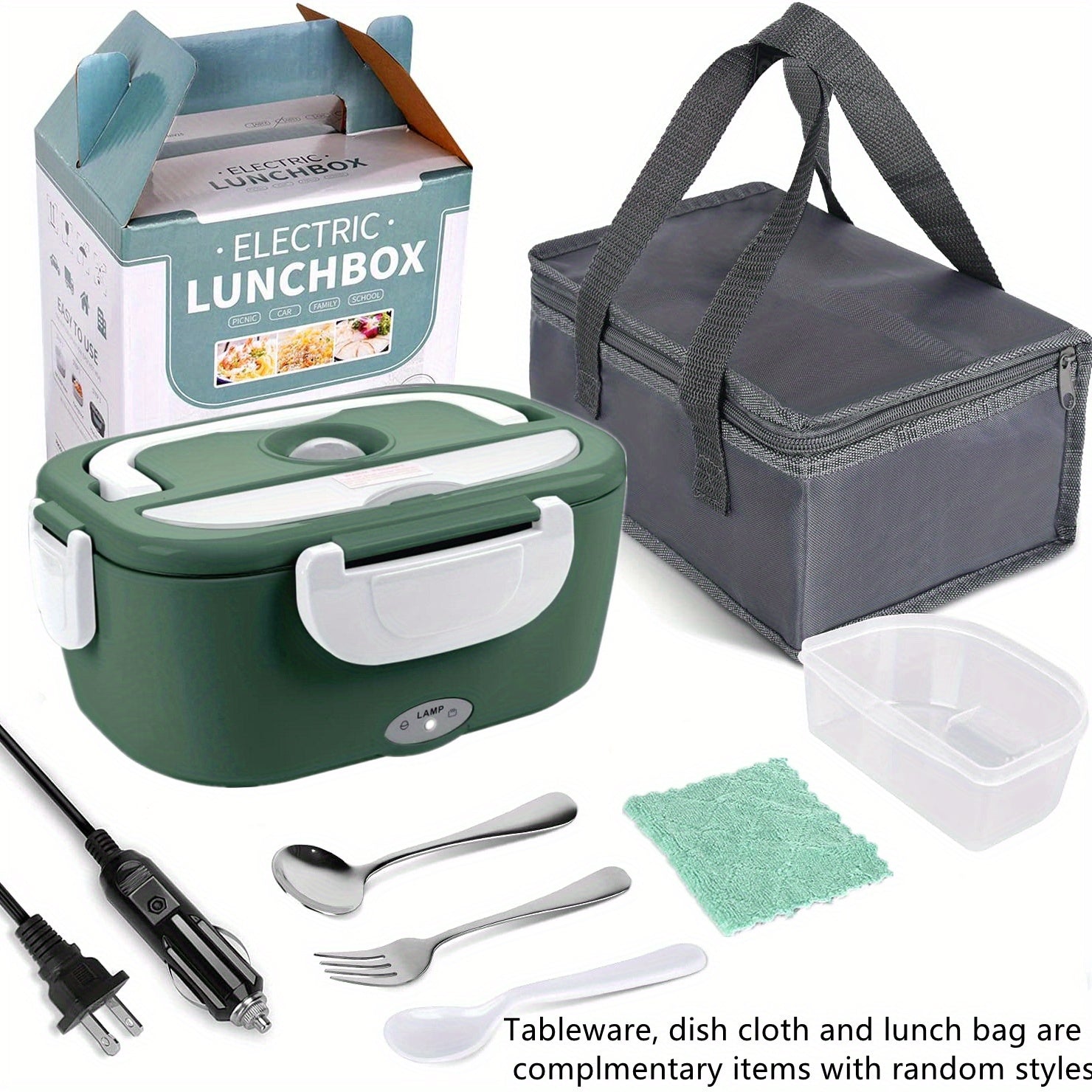 Electric Lunch Box Food Warmer Portable For Car &amp; Home - Leak Proof, Lunch Microwave For Truckers With  Steel Container 50.72 oz, 110V/12V/24V