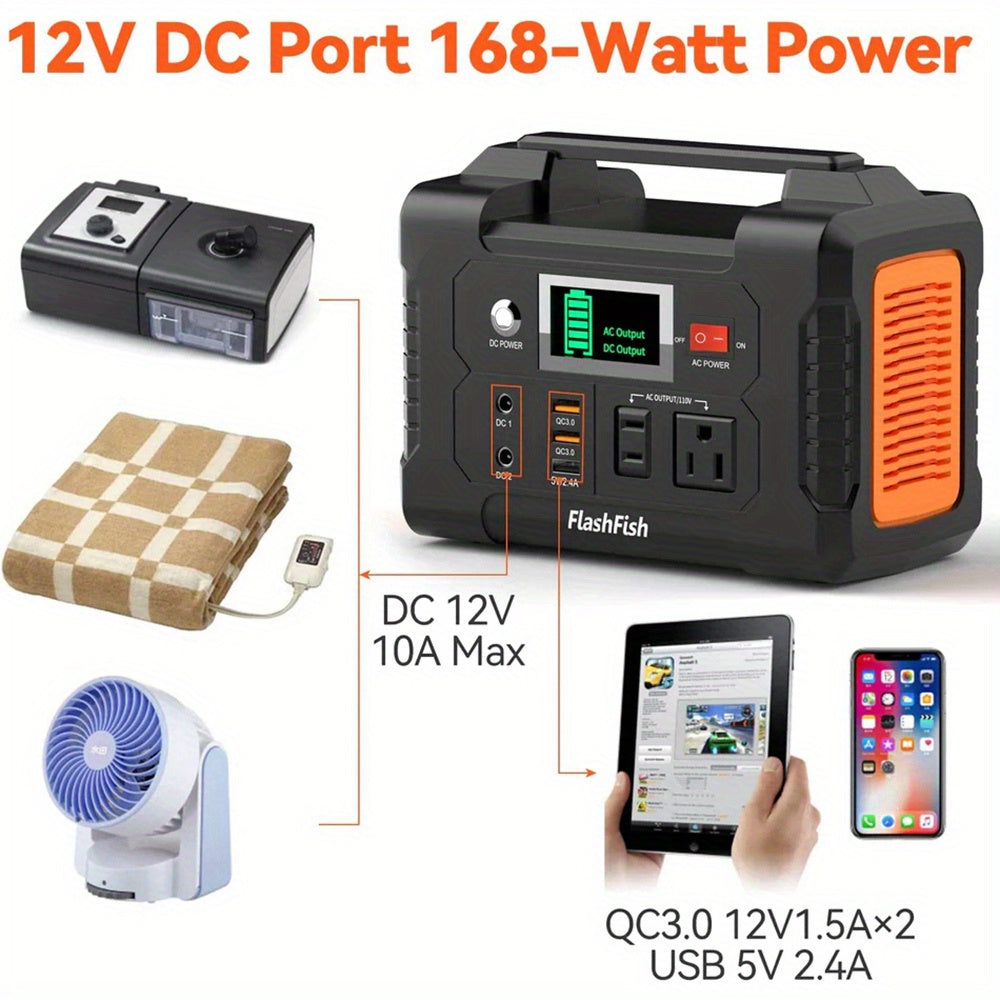 200W Portable Power Station FlashFish151Wh With AC Outlet/2 DC Ports/3 USB Ports Backup Battery /Power Supply For Outdoor Trip Camping Emergency
