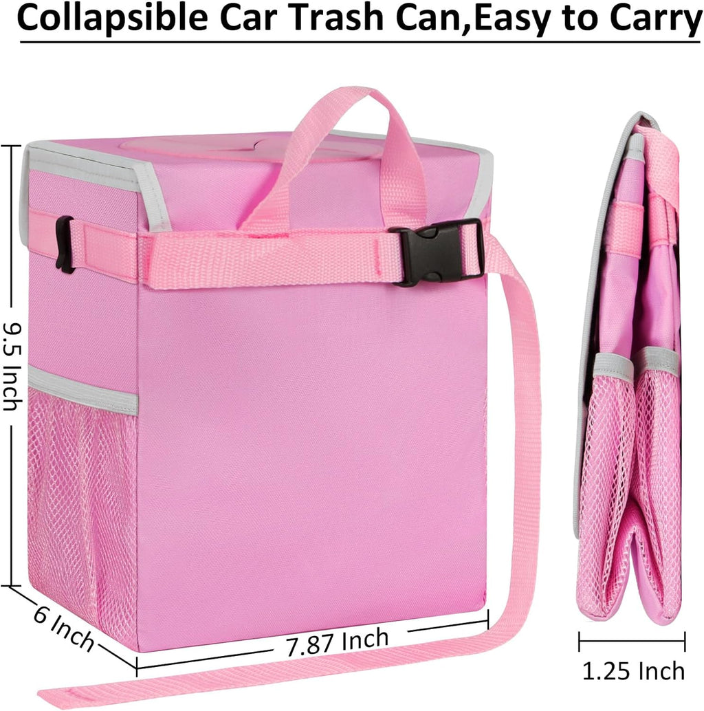 ELONGRIVER Car Trash Can Bin for Car Back Seat Leak Proof, Cute Car Trash Bag Hanging, Vehicle Trash Can for SUV Truck Van, Automotive Car Garbage Cans Front Seat Pink