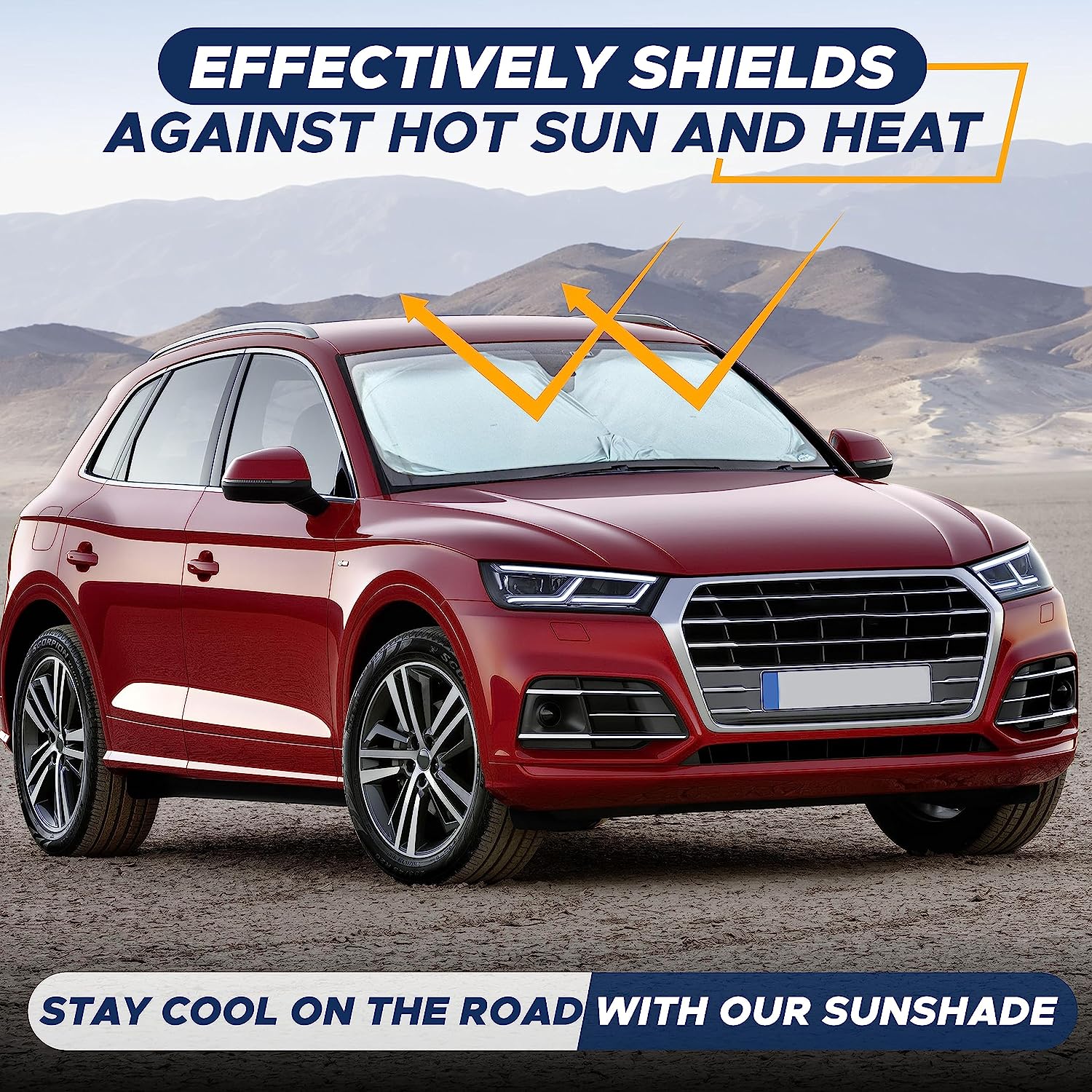 EcoNour Car Windshield Sun Shade | Reflector Sunshade Offers Ultimate Protection for Car Interior | Cool Car Reflective Sun Blocker Fits Most Sedans, Mini SUVs, &amp; Hatchbacks