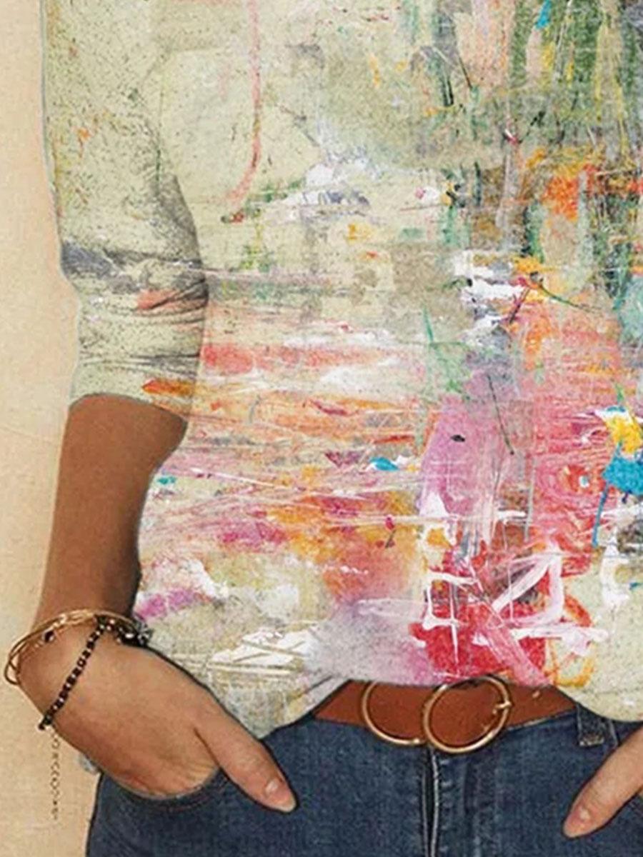 Fashion Printed Round Neck Long Sleeve Casual T-shirt