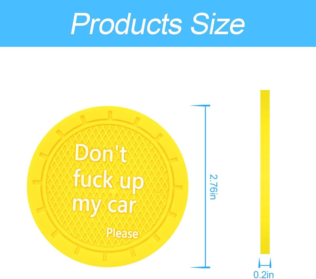 2 Pack Car Cup Holder Coasters, 2.75 Inch Non-Slip PVC Insert Cup Coaster, Anti-Scratch Auto Cup Mats for Women Men, Vehicle Interior Accessories Universal for Car, SUV, Truck (D Yellow/2PCS)