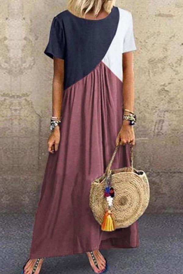 Women's Stitching Color Short-Sleeved Dress