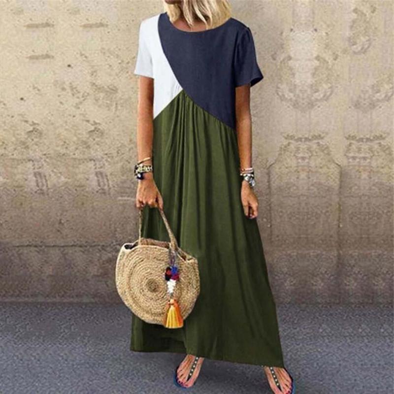 Women's Stitching Color Short-Sleeved Dress
