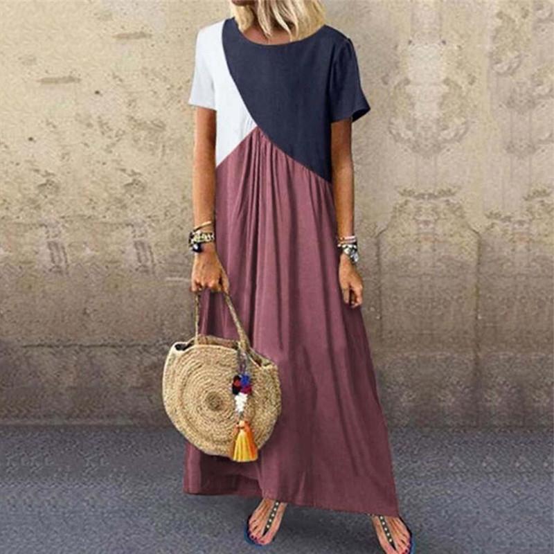 Women's Stitching Color Short-Sleeved Dress