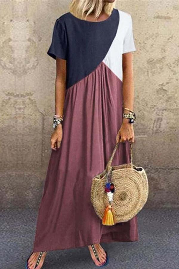 Women's Stitching Color Short-Sleeved Dress