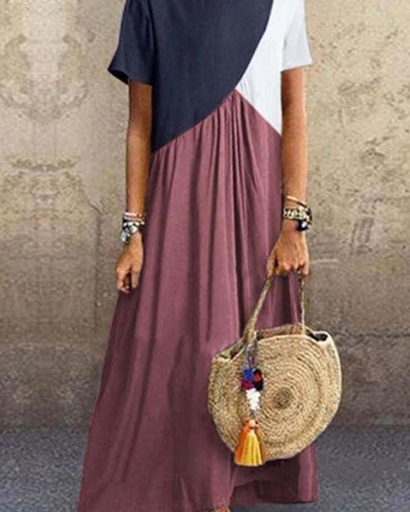 Women's Stitching Color Short-Sleeved Dress