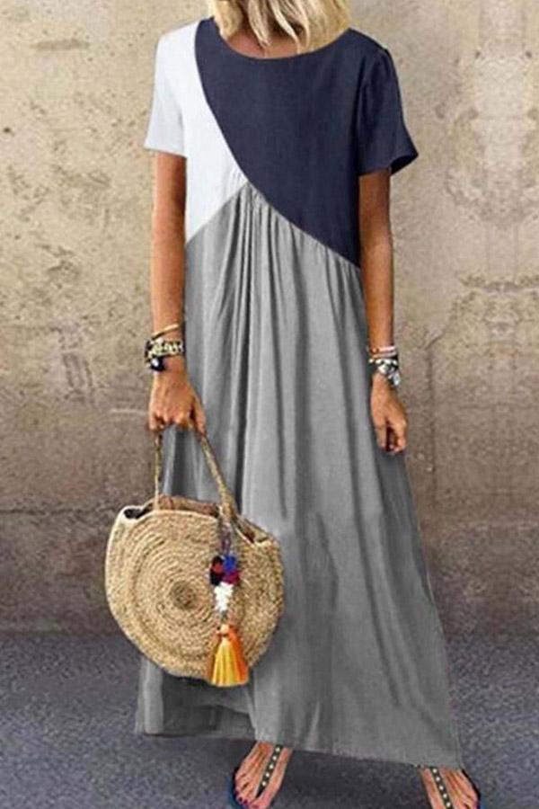 Women's Stitching Color Short-Sleeved Dress