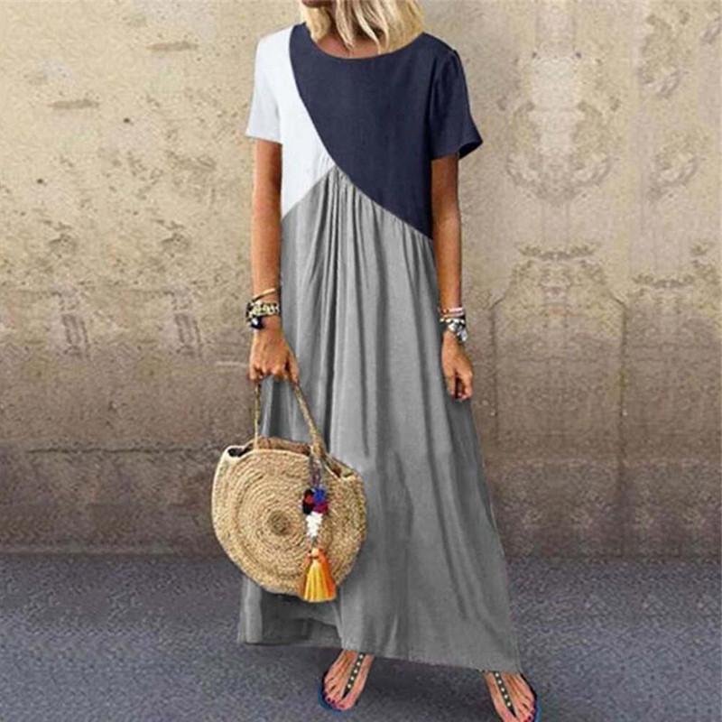 Women's Stitching Color Short-Sleeved Dress