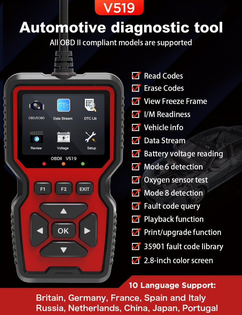 OBD2 Scanner Live Data Professional Mechanic OBDII Diagnostic Code Reader Tool For Check Engine Light