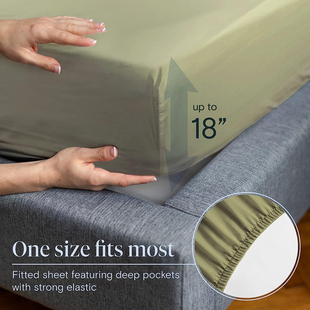 LuxClub 6 PC Queen Sheet Set Bamboo Sheets Deep Pockets 18" Eco Friendly Wrinkle Free Cooling Sheets Machine Washable Hotel Bedding Silky Soft - Olive Queen