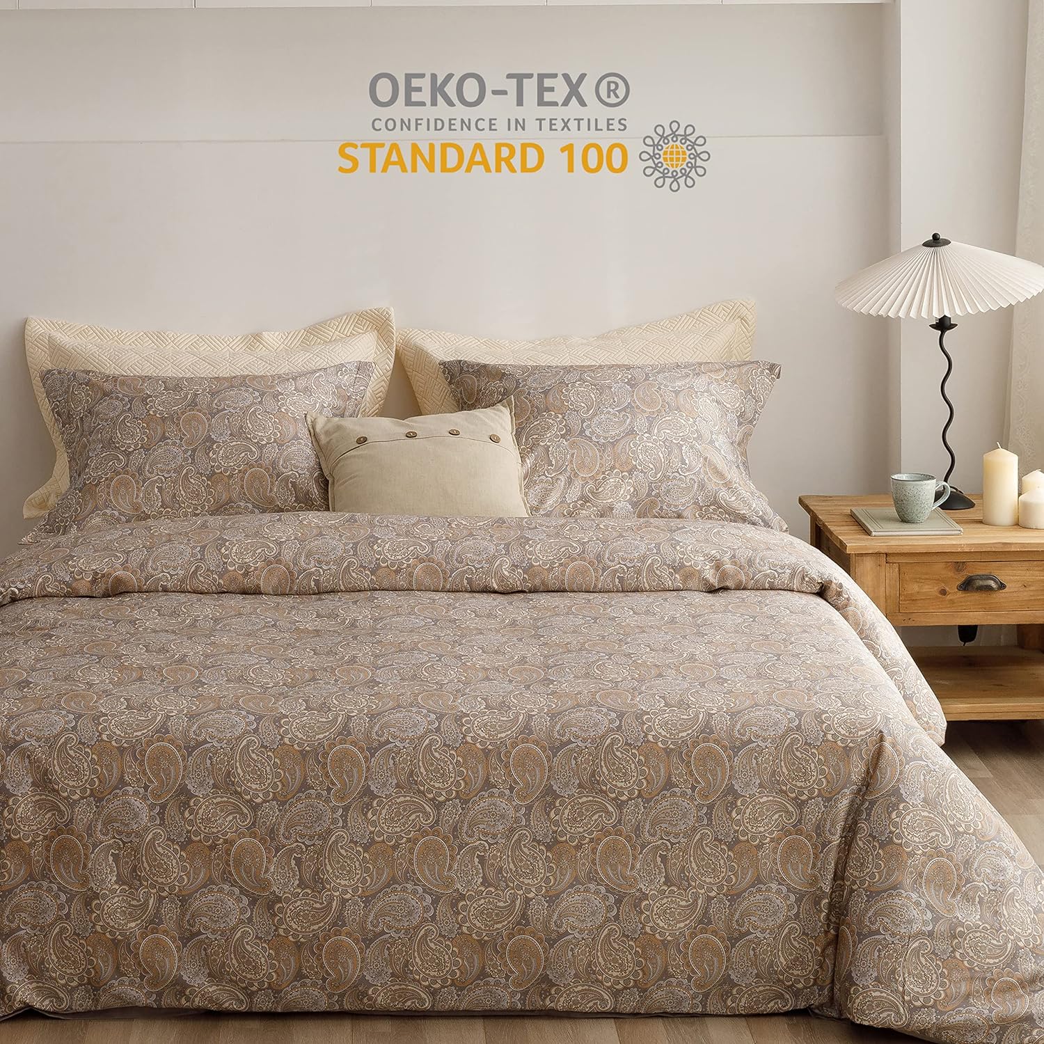 HeimenAogo Egyptian Cotton Duvet Cover Queen Size Sateen Weave, Silky Soft Boho Duvet Cover Zipper Closure, Long Staple Cotton Bed Linen Paisley Pattern 3Pcs