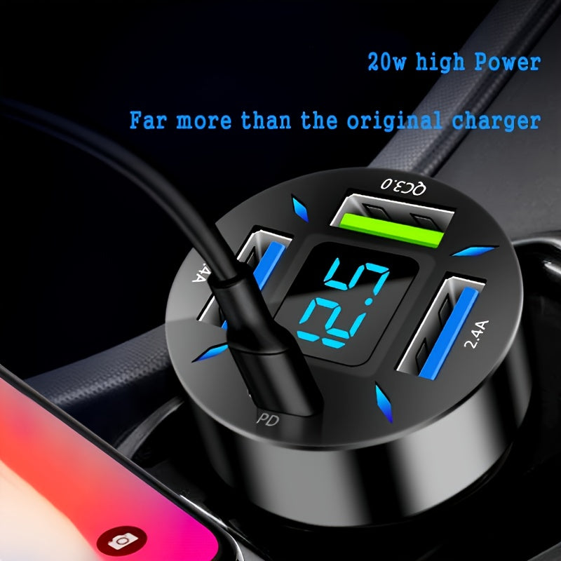 4 Ports USB PD  Car Adapter Charger QC3.0 Type C,In-Car Adapter Fast Charging