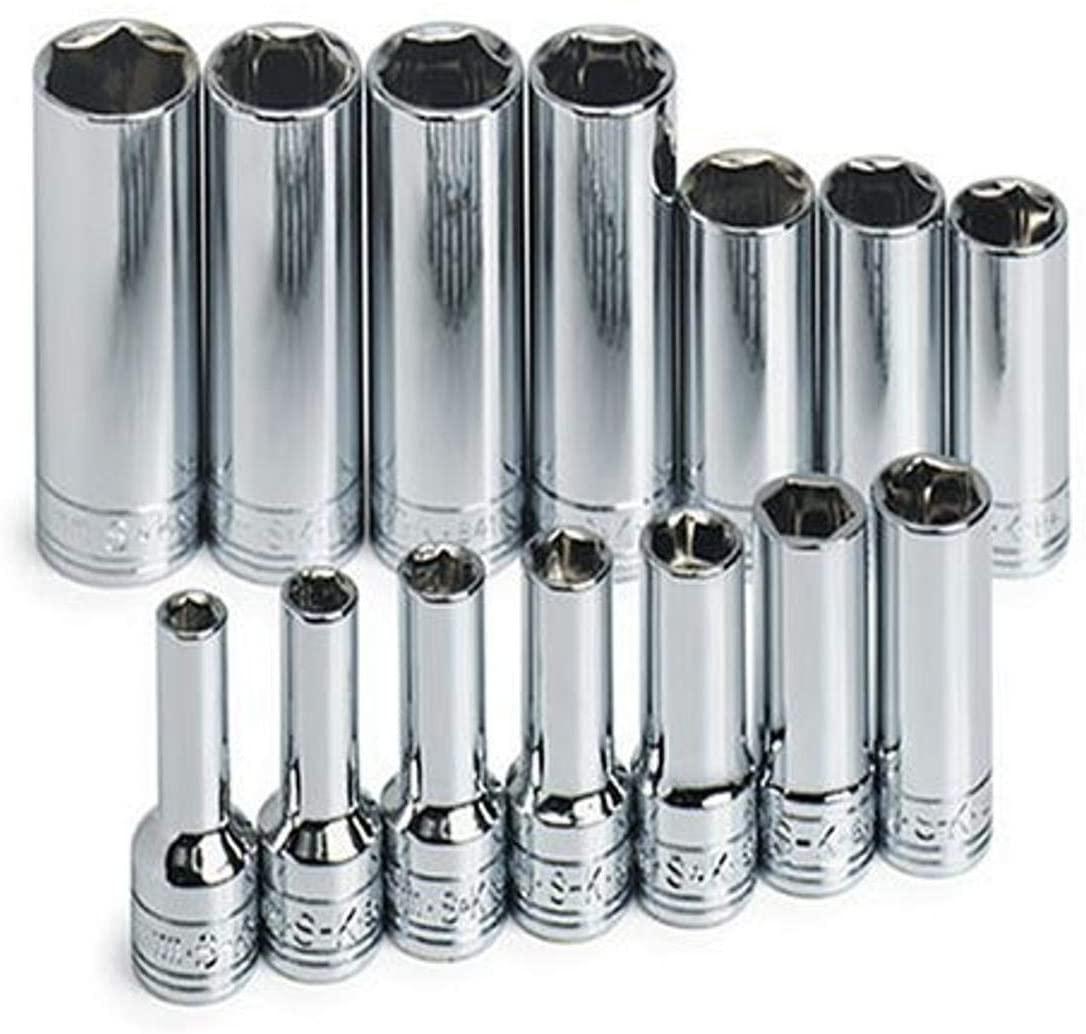 SK Professional Tools 1854 14-Piece 3/8 in. Drive 6-Point Deep Metric Socket Set - Chrome Socket Set with Super Chrome Finish | Set of 11 Sockets Made in USA