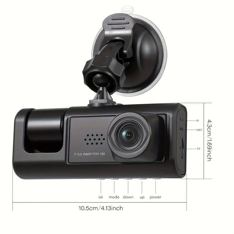 3 Channel Dash Cam Front And Rear Inside, 1080P Car DVR Camera Video Recorder G-Sensor Night Vision/ParMonitor/Accident Lock/Loop Recording