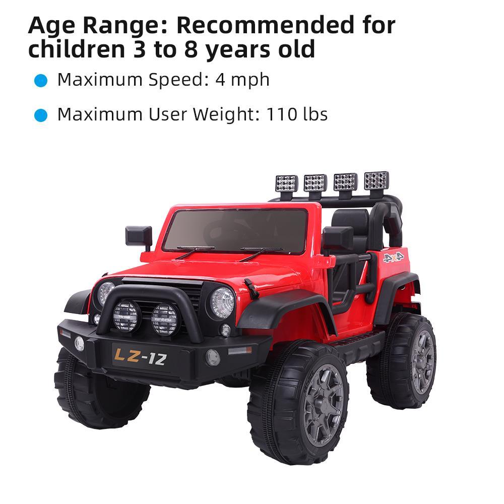 Ktaxon 12V Kids Ride-On Truck Car with Remote Control, 3 Speeds, LED Lights, AUX/ USB / TF Cards - Red