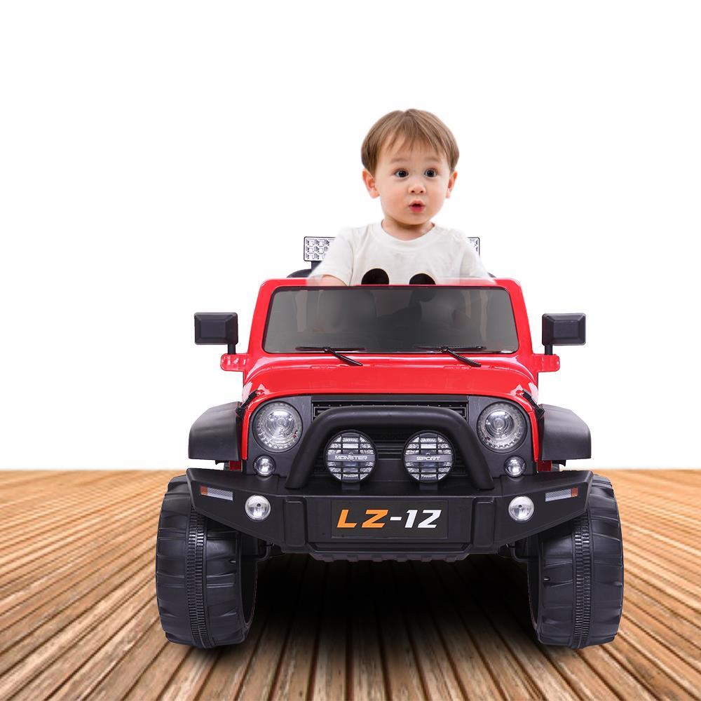 Ktaxon 12V Kids Ride-On Truck Car with Remote Control, 3 Speeds, LED Lights, AUX/ USB / TF Cards - Red