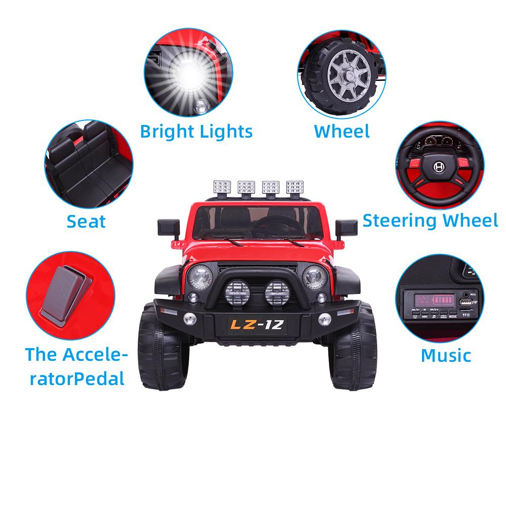 Ktaxon 12V Kids Ride-On Truck Car with Remote Control, 3 Speeds, LED Lights, AUX/ USB / TF Cards - Red