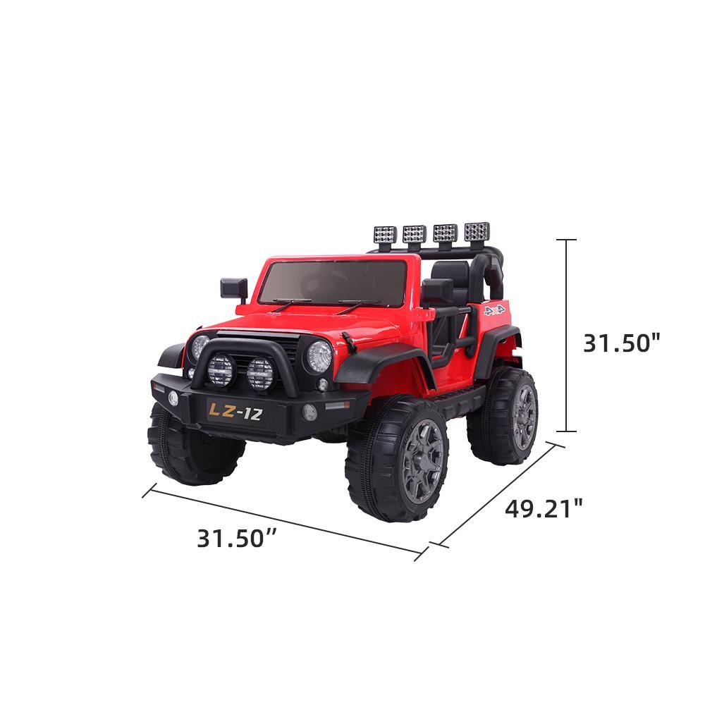 Ktaxon 12V Kids Ride-On Truck Car with Remote Control, 3 Speeds, LED Lights, AUX/ USB / TF Cards - Red