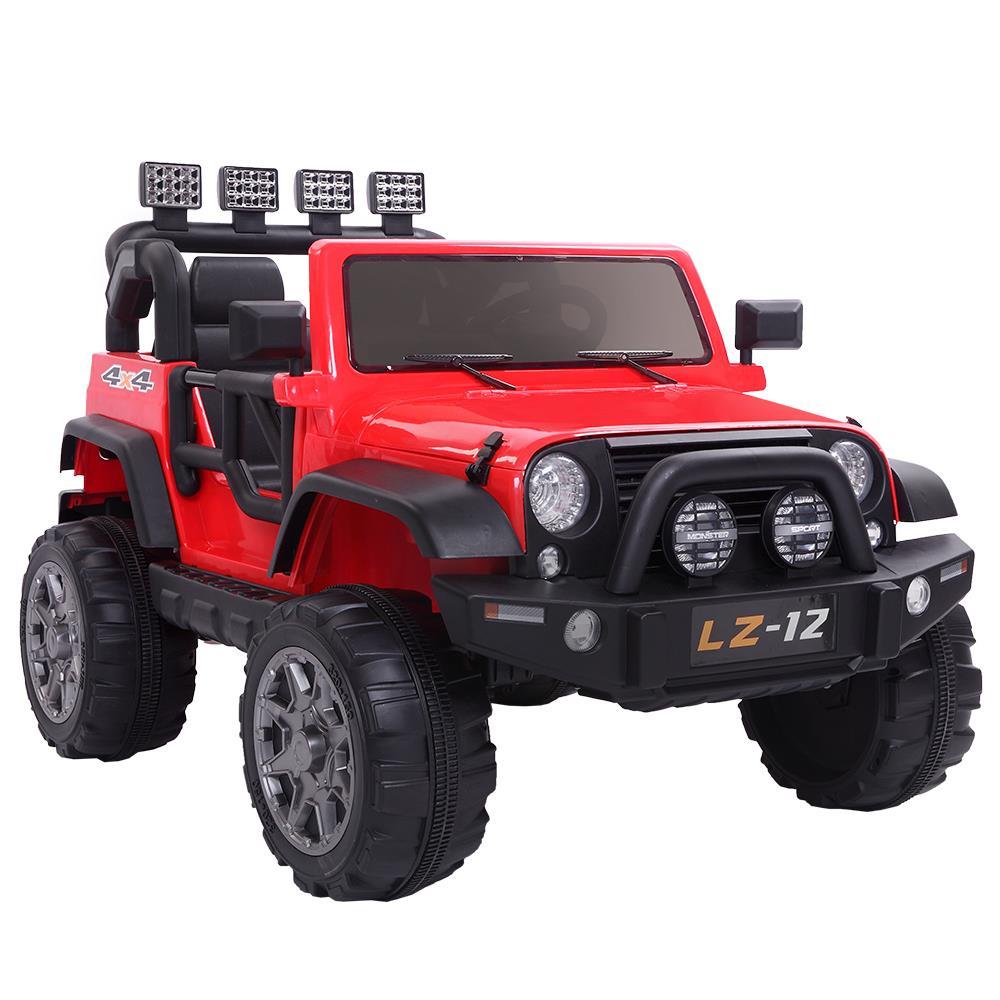 Ktaxon 12V Kids Ride-On Truck Car with Remote Control, 3 Speeds, LED Lights, AUX/ USB / TF Cards - Red