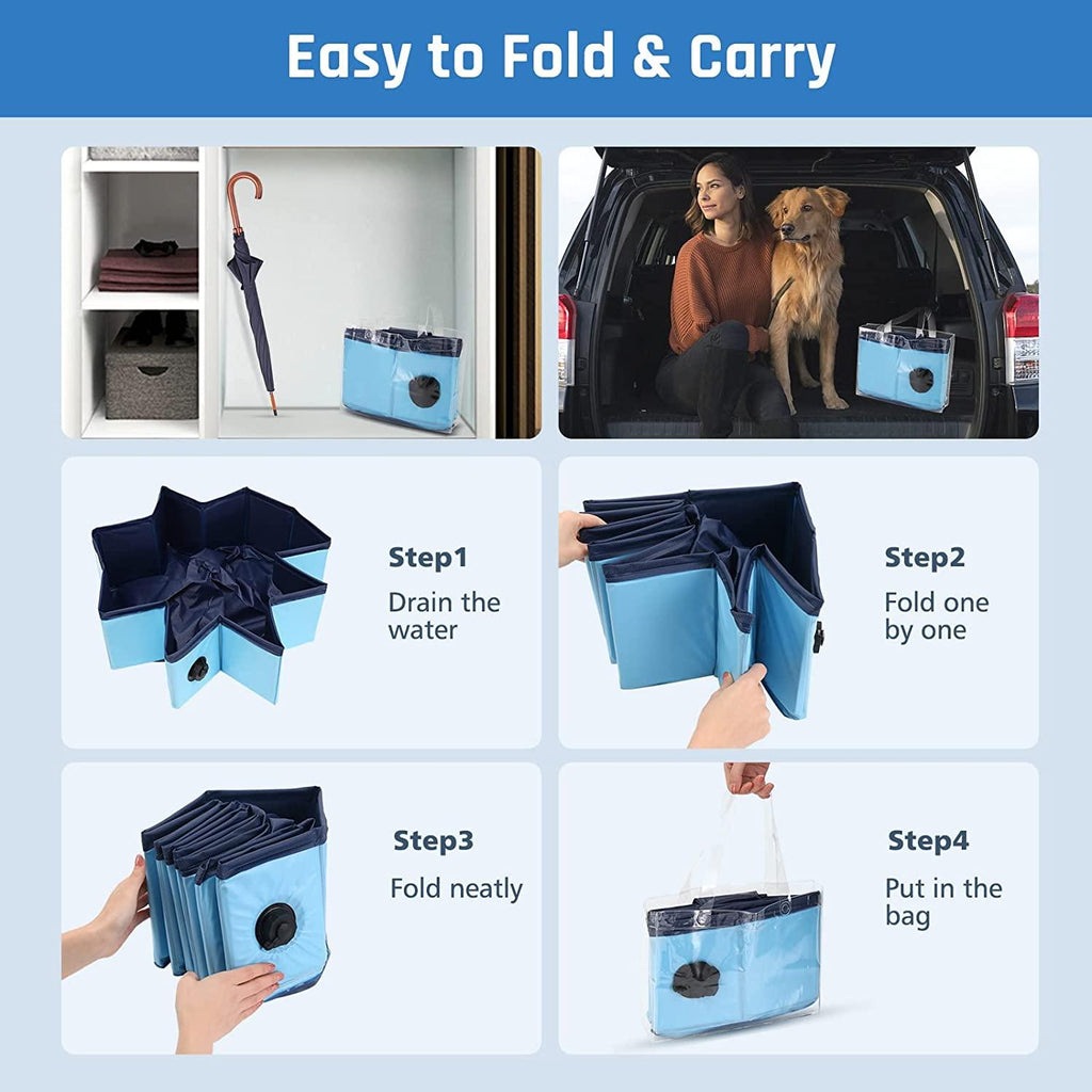 anoak foldable dog pool, plastic pool for dogs portable swimming pool for dogs, pet pool bathing tub for dogs cats with brush, storage bag, repair patch and glue