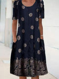 Round Neck Floral Print Loose Short Sleeve Shift Dress