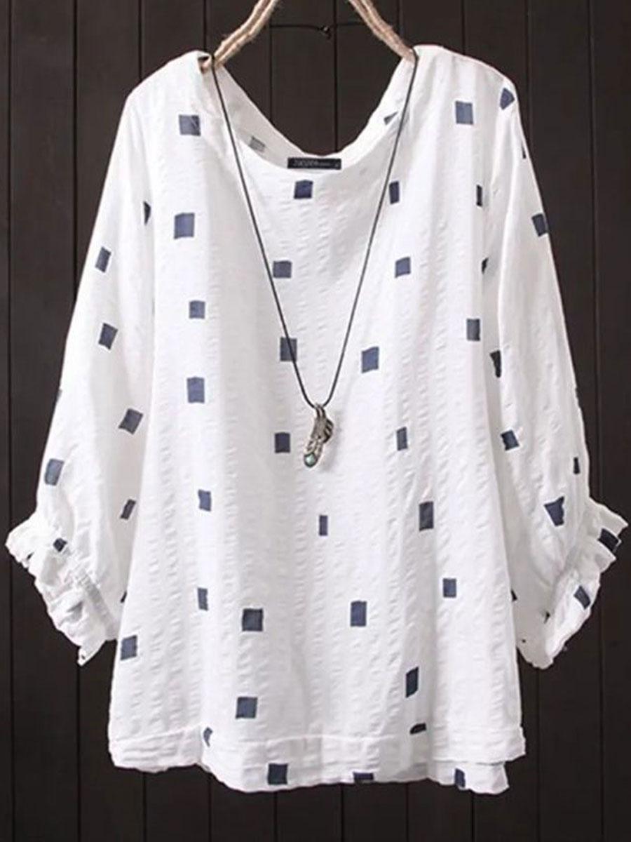 Retro Geometric Print 3/4 Sleeve Lapel Blouse