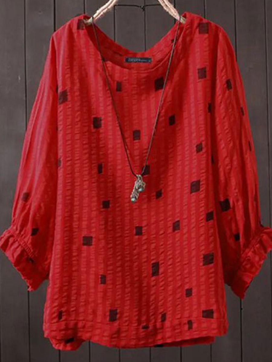 Retro Geometric Print 3/4 Sleeve Lapel Blouse