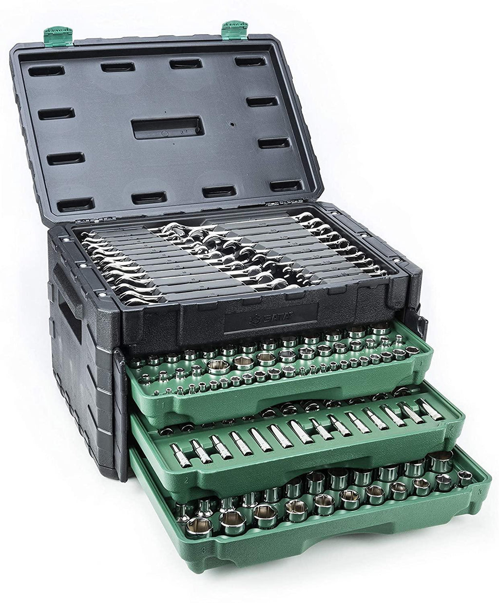 SATA 213-Piece 1/4-Inch, 3/8-Inch, 1/2-Inch Drive Three Drawer Mechanic's Tool Set With 72T Ratchets and 107 Sockets- ST09512U