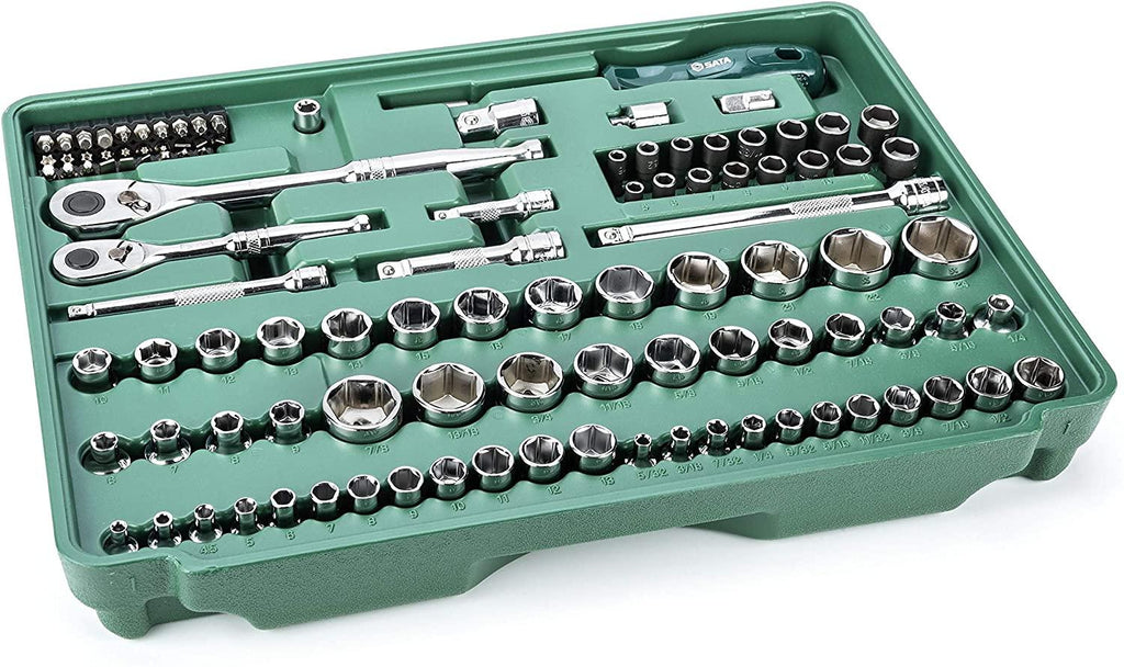 SATA 213-Piece 1/4-Inch, 3/8-Inch, 1/2-Inch Drive Three Drawer Mechanic's Tool Set With 72T Ratchets and 107 Sockets- ST09512U