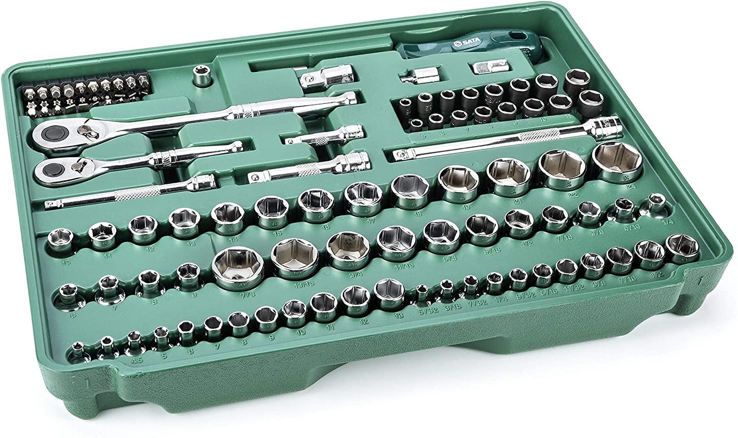 SATA 213-Piece 1/4-Inch, 3/8-Inch, 1/2-Inch Drive Three Drawer Mechanic's Tool Set With 72T Ratchets and 107 Sockets- ST09512U