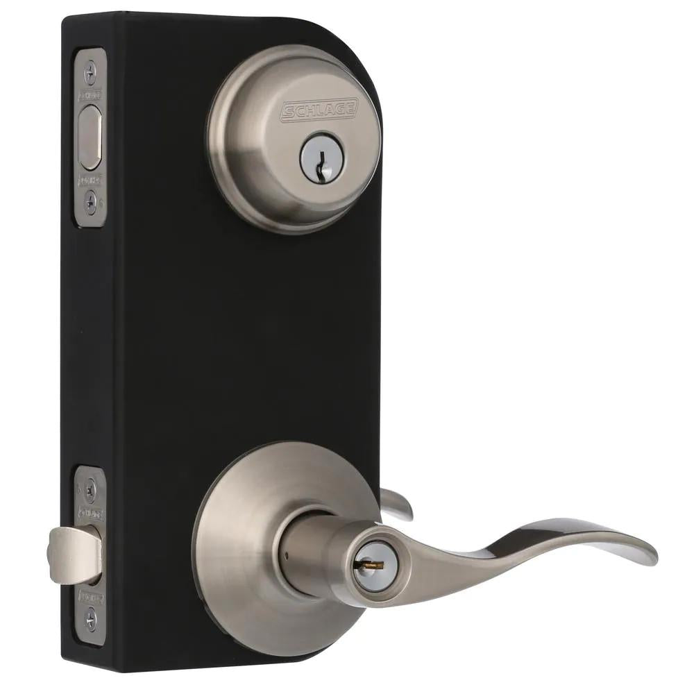 Accent Satin Nickel Single Cylinder Deadbolt and Entry Door Lever Combo Pack