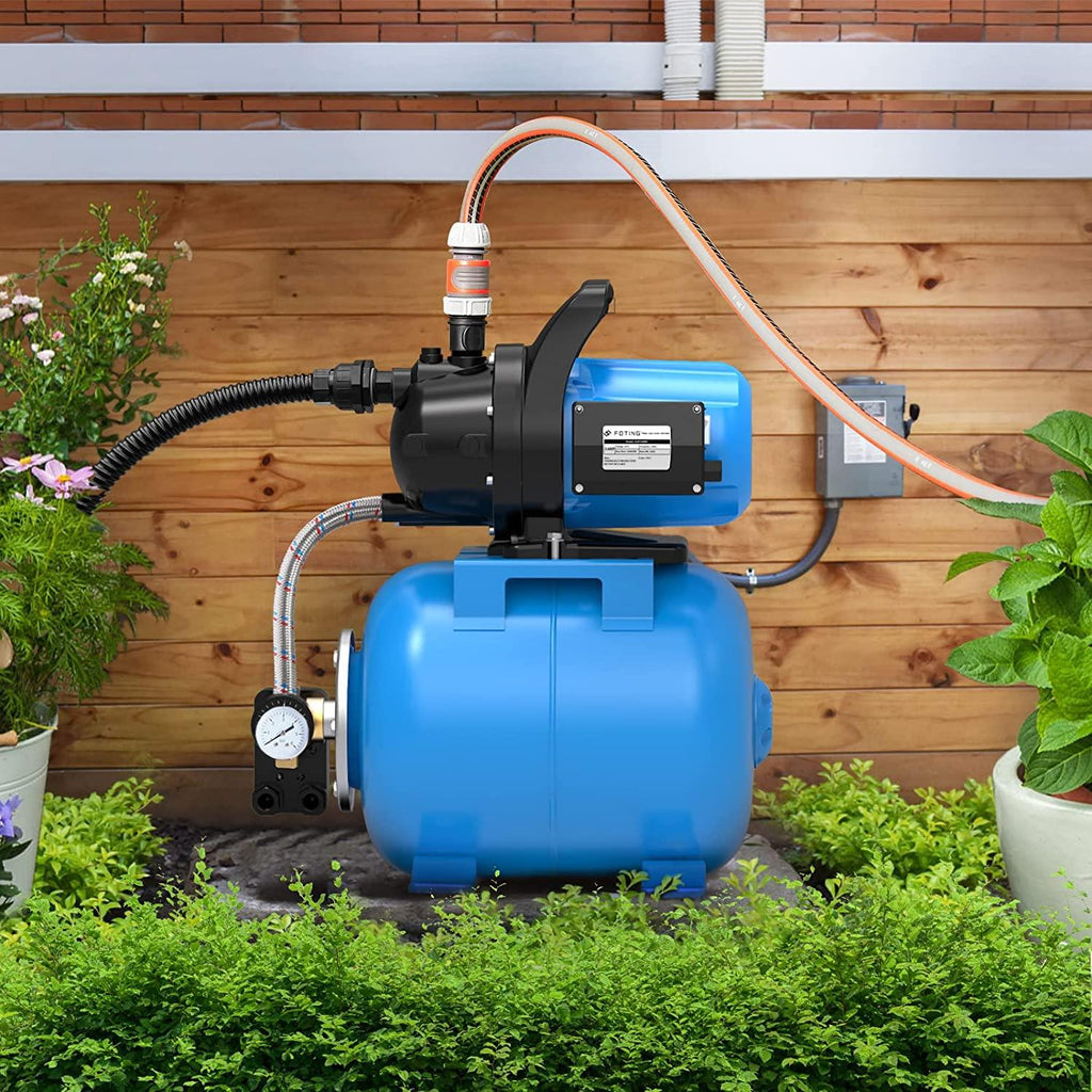 FOTING 1.6HP Shallow Well Pump with Pressure Tank 1268GPH Irrigation Pump, Automatic Water Booster Pump for Home Garden Lawn Farm