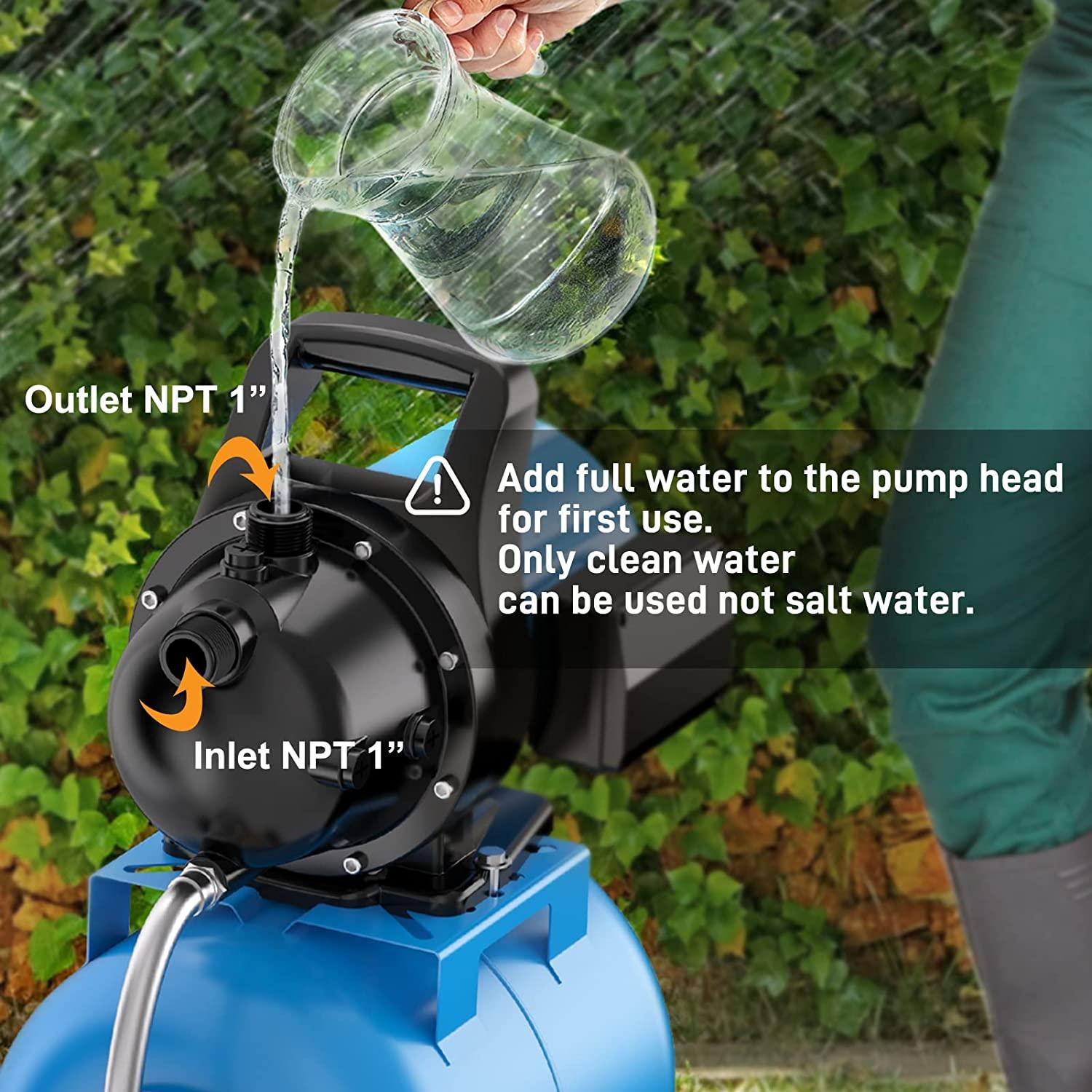 FOTING 1.6HP Shallow Well Pump with Pressure Tank 1268GPH Irrigation Pump, Automatic Water Booster Pump for Home Garden Lawn Farm
