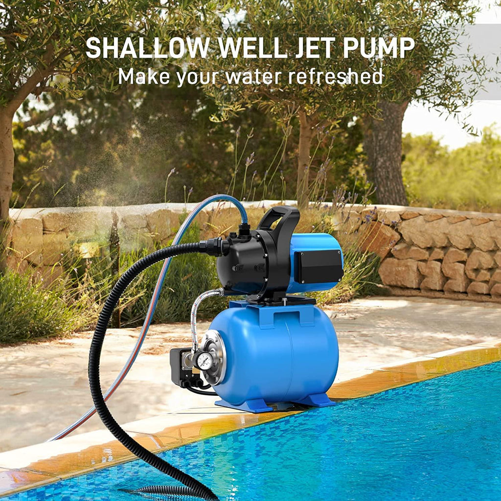 FOTING 1.6HP Shallow Well Pump with Pressure Tank 1268GPH Irrigation Pump, Automatic Water Booster Pump for Home Garden Lawn Farm