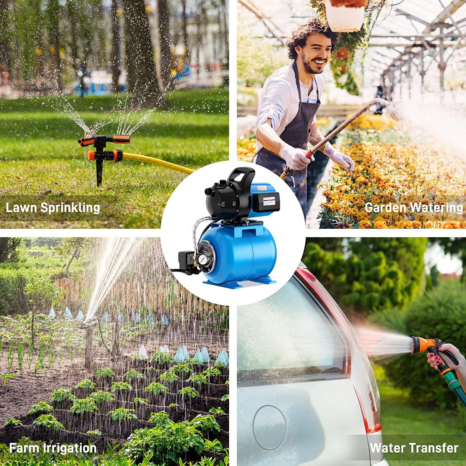 FOTING 1.6HP Shallow Well Pump with Pressure Tank 1268GPH Irrigation Pump, Automatic Water Booster Pump for Home Garden Lawn Farm