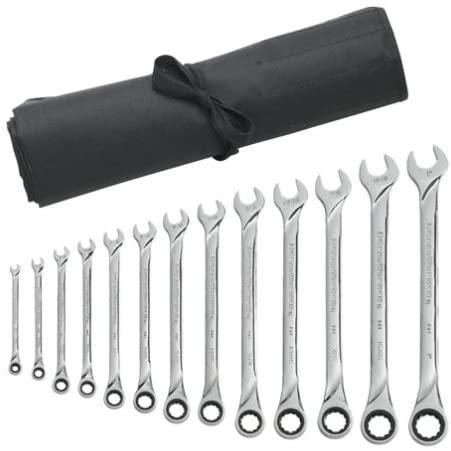 GEARWRENCH 13 Pc. 12 Pt. XL Ratcheting Combination Wrench Set with Tool Roll, SAE - 85199R