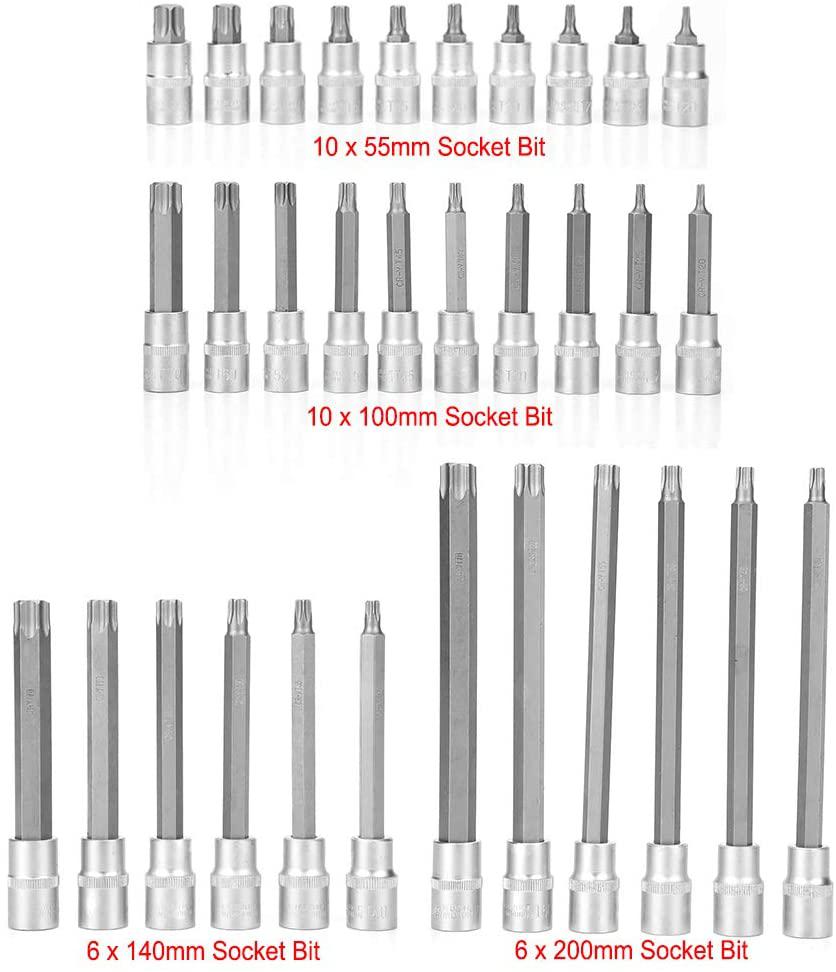 hongxinq 32pcs Precision Socket Bit Holder Adapter 1/2 Square Drive Hand Repair Tool Set