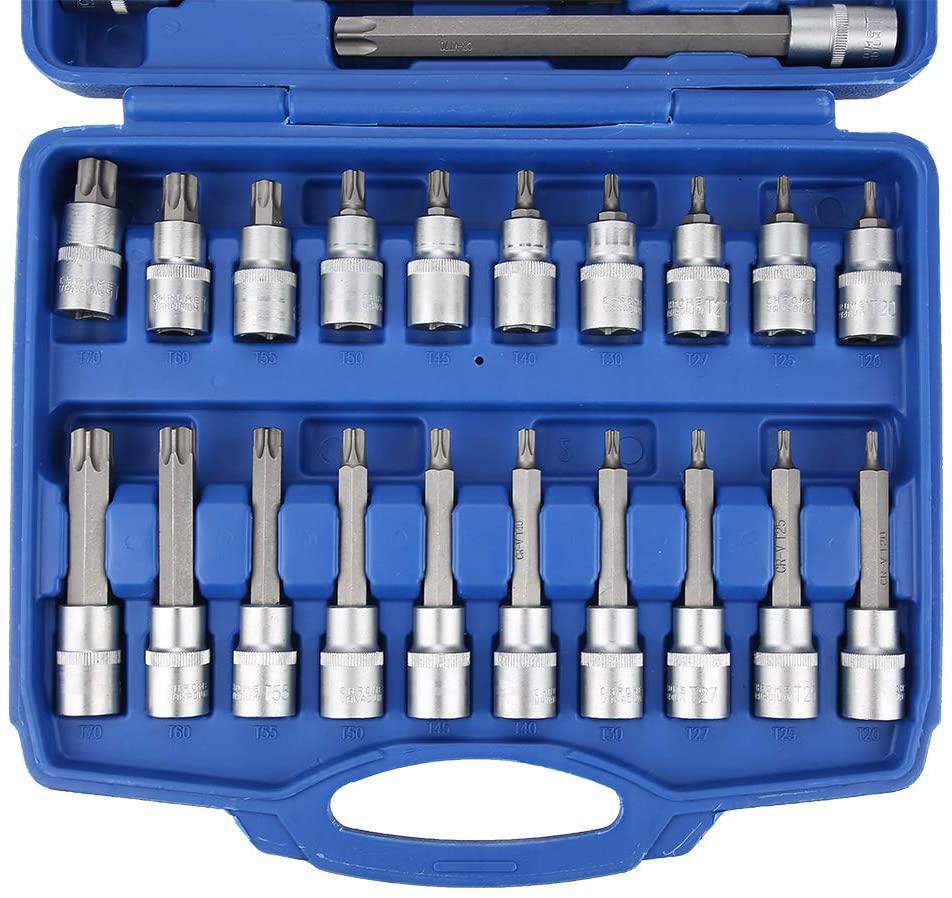 hongxinq 32pcs Precision Socket Bit Holder Adapter 1/2 Square Drive Hand Repair Tool Set